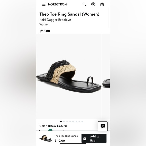 NWT Kelsi Dagger Brooklyn Black and Tan Woven Theo Toe Ring Sandal 7.5 & 8.5 - Picture 4 of 10